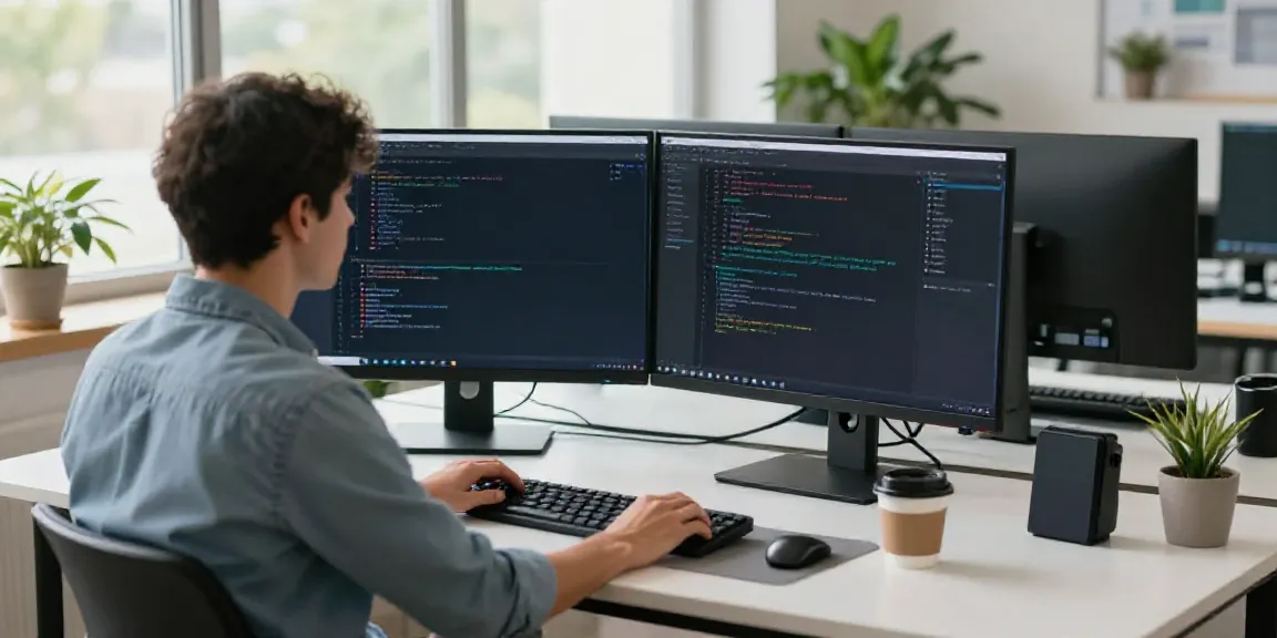 v2rayN官网 developer workspace with modern equipment and natural light