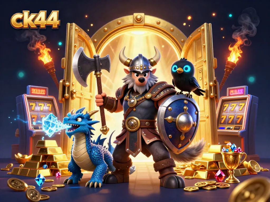 Play thrilling slots on ck44 with a Viking warrior, dragon, and fantasy treasures.