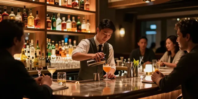 Had me going at a lively bar scene with cocktails and conviviality.