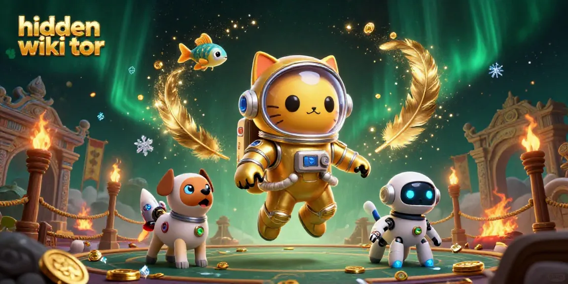 Bet on hidden wiki tor with a vivid scene of a golden astronaut cat and dynamic casino elements.