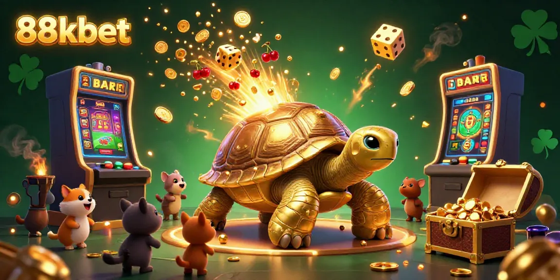 Engage with the colorful casino scene of 88kbet, featuring playful characters and vibrant gaming elements.