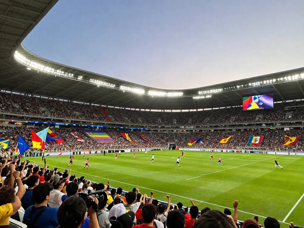 Action-packed football match at the TOP10สนาม with lively crowd and illuminated stadium.