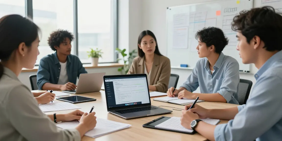 Affordable AI meeting transcription software used by professionals in a bright office.