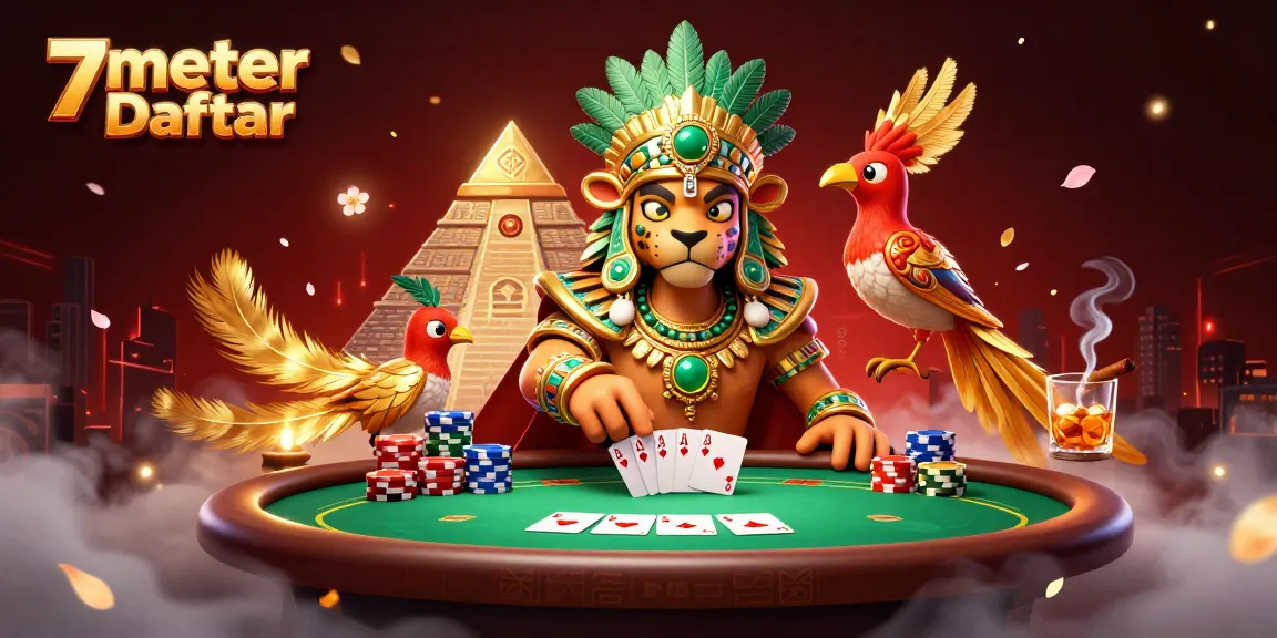 Engage in thrilling gameplay at 7meter Daftar with vibrant casino elements and Mayan-inspired characters.