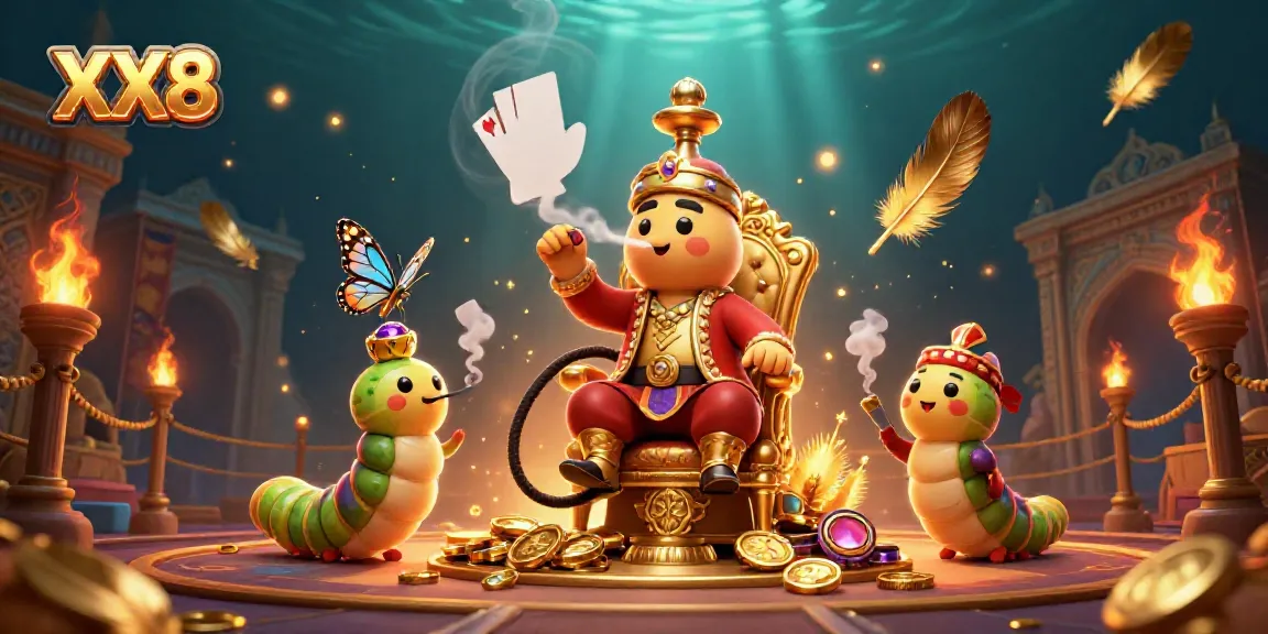 Engage with the thrilling XX8 casino experience featuring a whimsical hookah master in a vibrant setting.