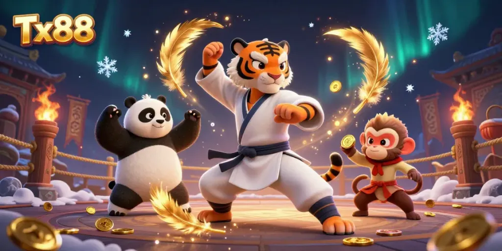 Engaging illustration capturing the excitement of Tx88 online gaming with animated characters and rich casino elements.
