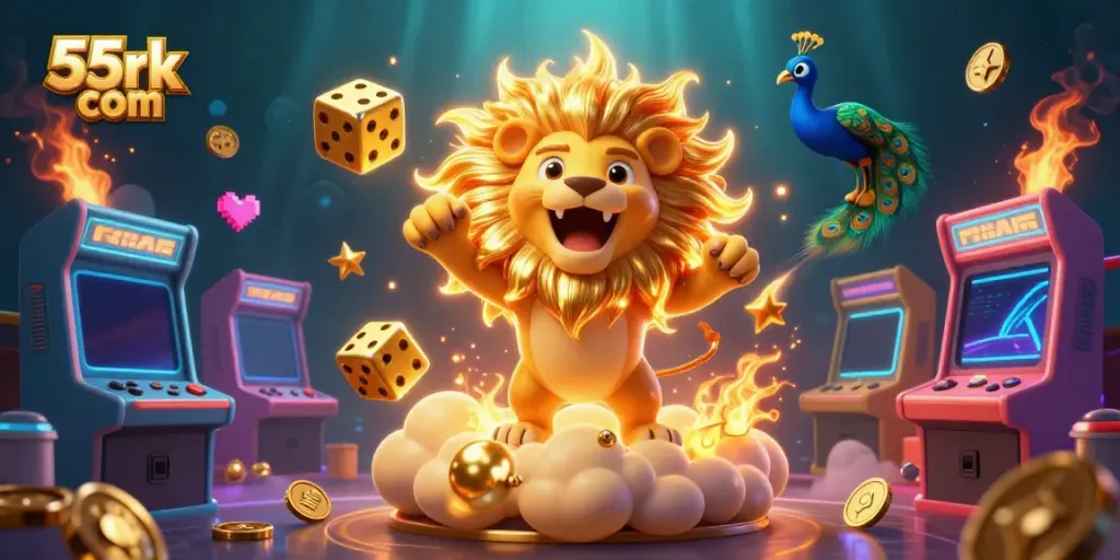 Explore thrilling adventures in 55rk com with vibrant casino-themed characters and games.