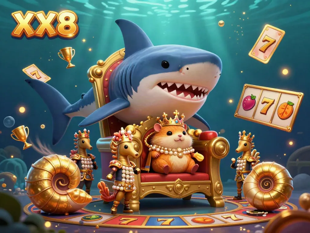 Experience the thrill of winning with the vibrant XX8 gambling scene featuring colorful slot reels and lucky symbols.