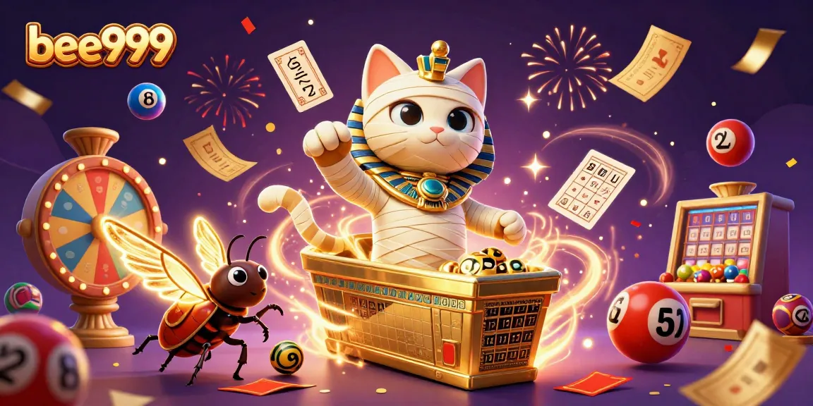 Experience the thrill of gaming with bee999 featuring an Egyptian mummy cat in a dynamic casino scene.