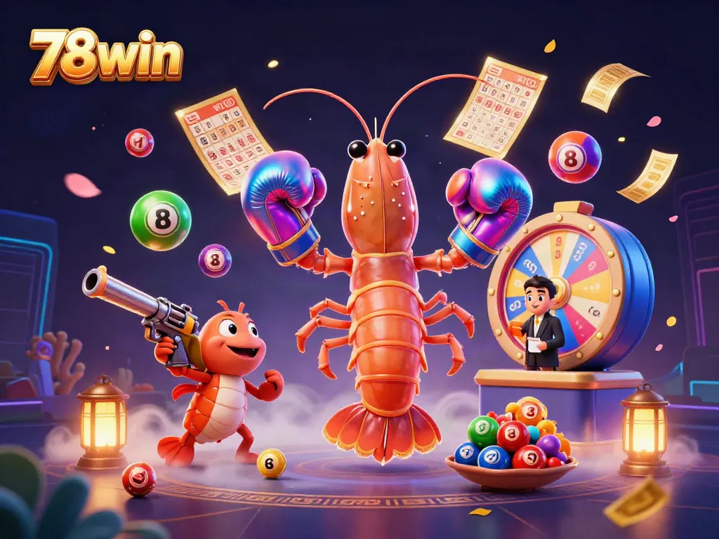Engage in thrilling moments with 78win's vibrant lottery excitement featuring lively characters and dynamic elements.