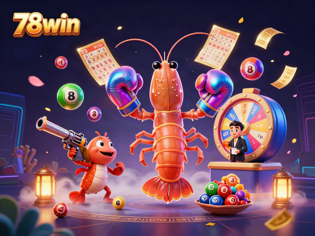 Engage in thrilling moments with 78win's vibrant lottery excitement featuring lively characters and dynamic elements.