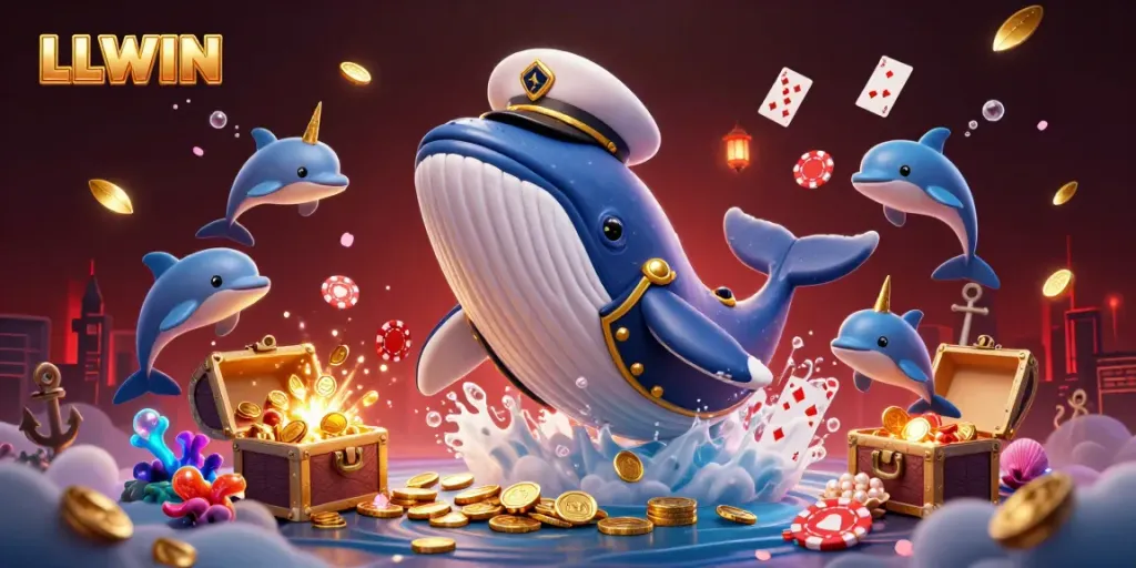 Experience the thrilling world of LLWIN casino with playful sea creatures amidst gold and treasure!