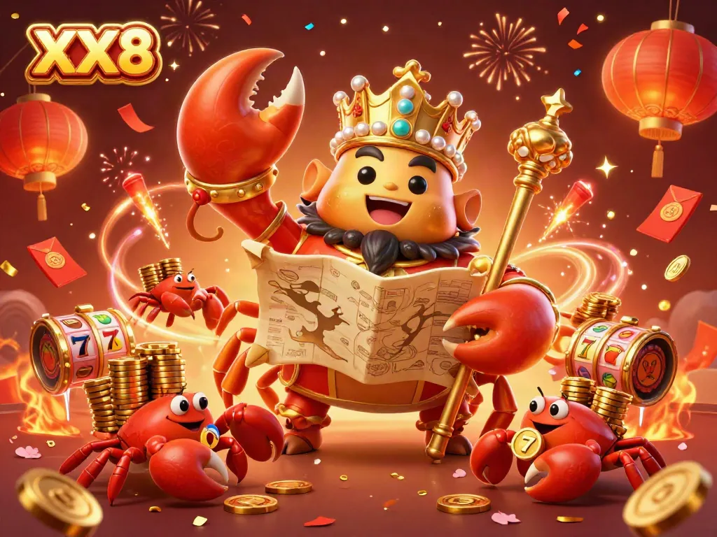 Engage in vibrant gameplay with the golden crab emperor and lucky slots representing XX8.