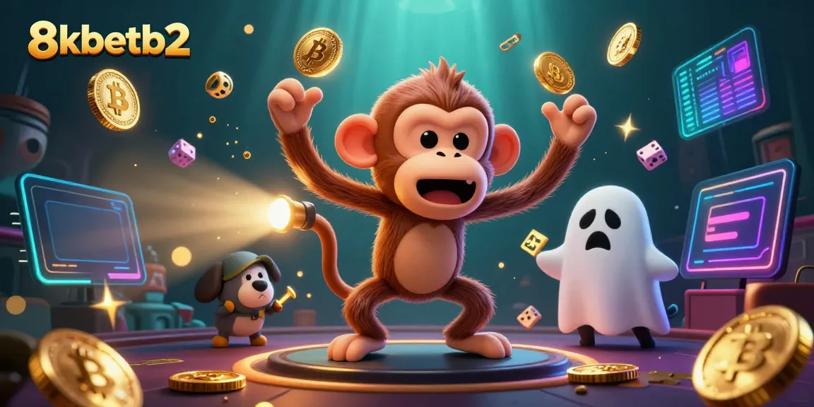 Engage with 8xbetb2 through a vivid 3D illustration showcasing a playful ghost monkey and a bold ghost-hunter puppy.