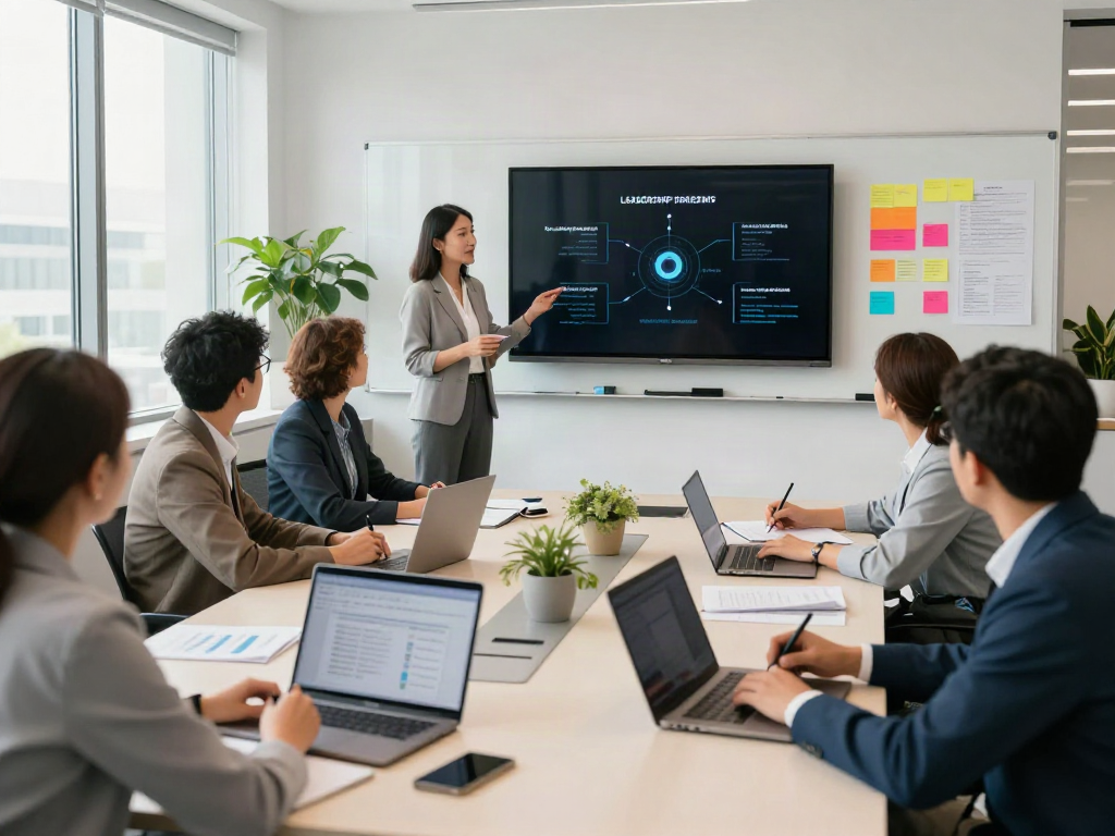 Participants engaging in corporate leadership training Connecticut in a collaborative office setting with vibrant discussions.
