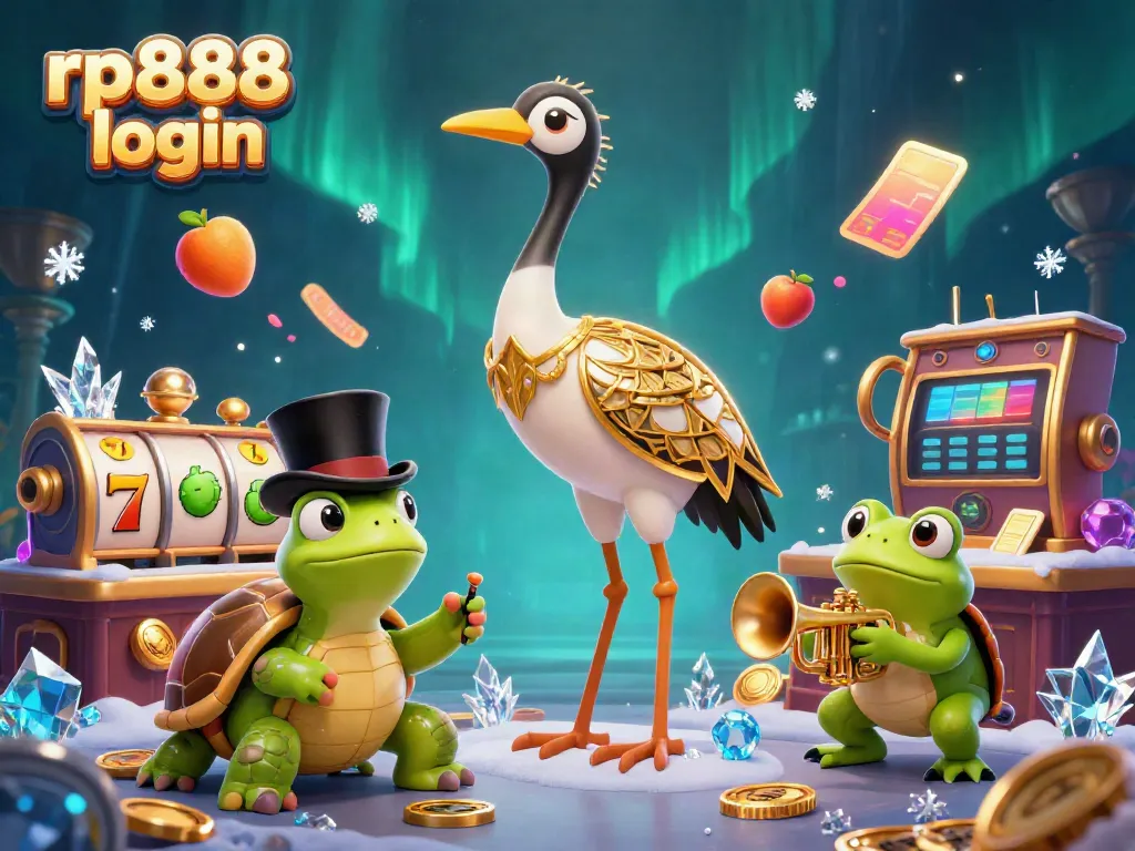 Experience thrilling slots at rp888 login with a lively 3D scene of unique characters and casino elements.