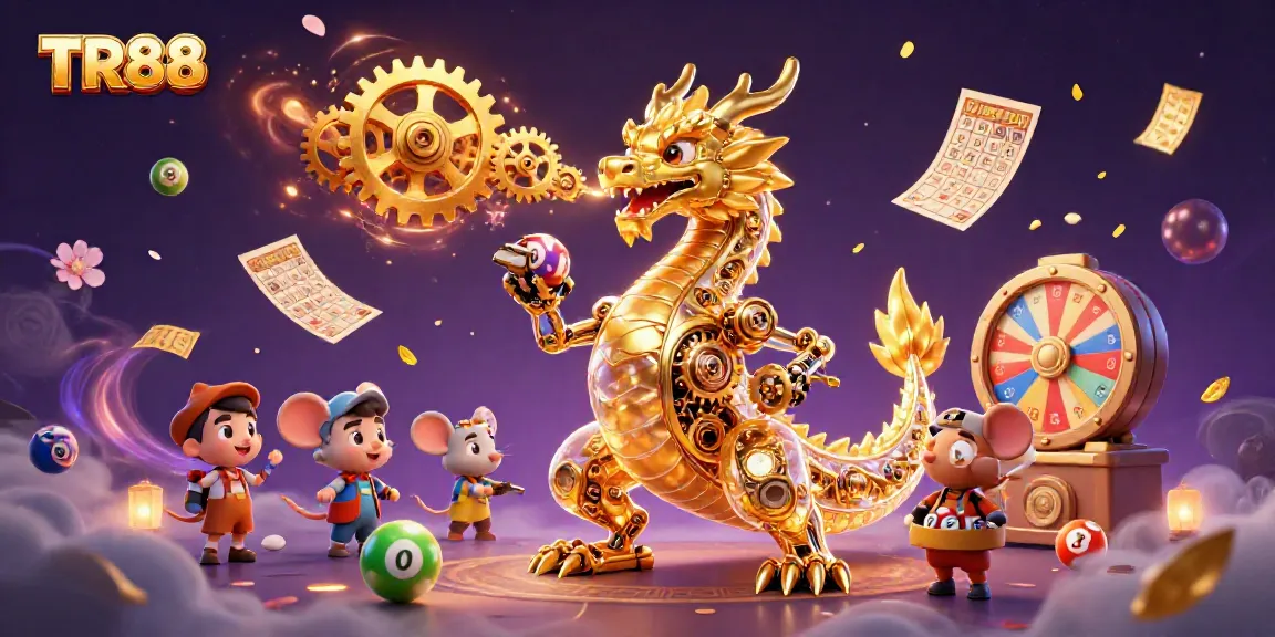 Engage with thrilling TR88 casino action featuring a golden dragon and colorful game elements.