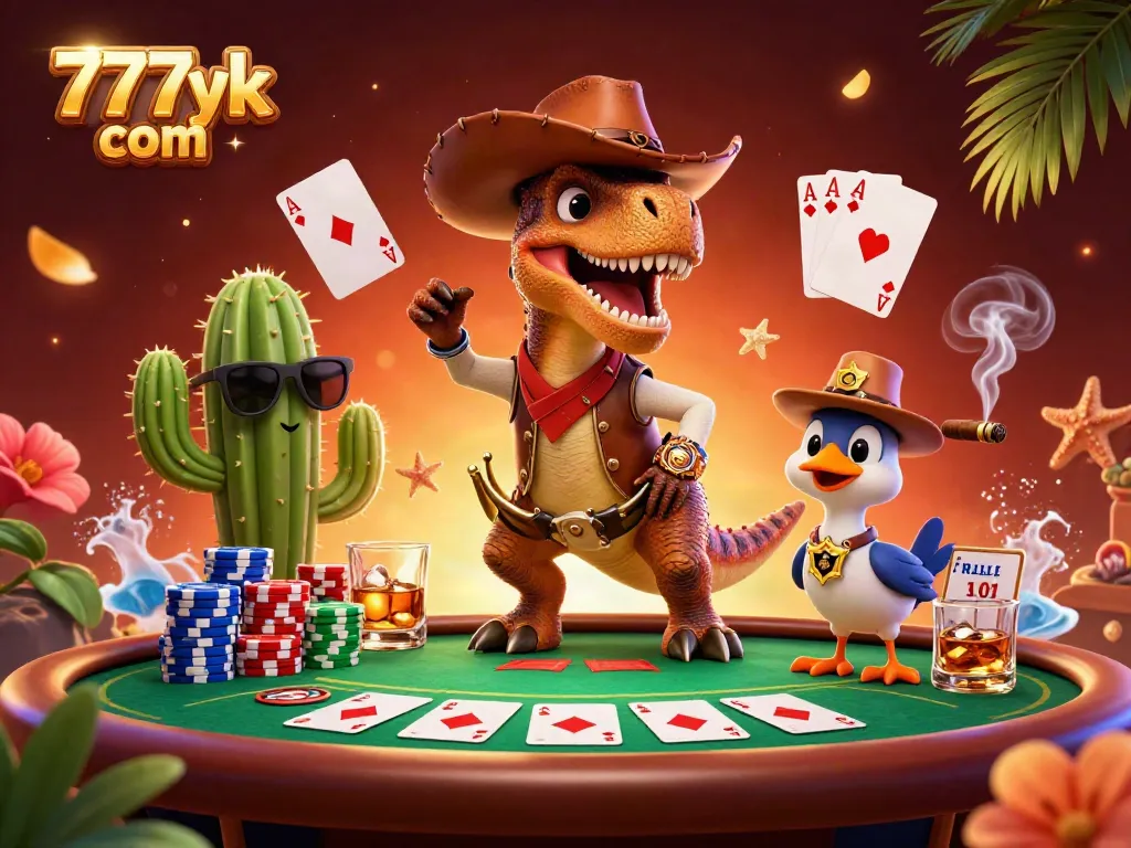 Experience thrilling poker action with 777yk com's vibrant characters and lively gaming elements.