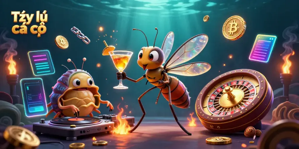Experience Tỷ lệ cá cược with an illustrated casino mascot and dynamic gaming visuals.